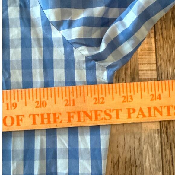 Peter Millar Seaside Finish Button Up Shirt Size Medium Checkered Blue Plaid - Picture 6 of 8